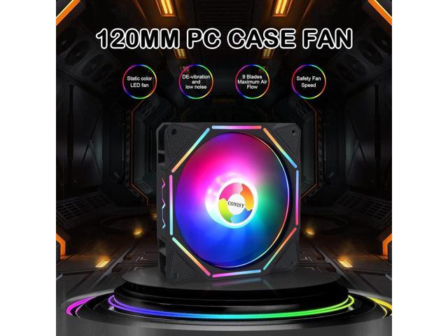 CONISY RGB LED Series 120mm Case Fan for Computer Case, Unique Ultra Quiet Long Life Gaming PC Cooling Fan - Colorful (2Pack)