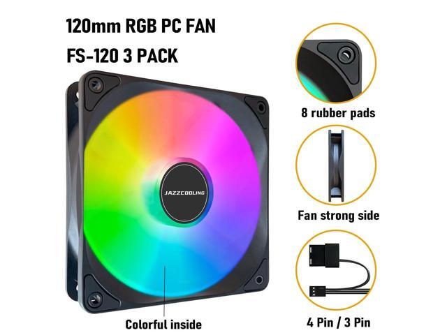 120mm Case Fan 3 Pack RGB Fans, FS-120 High Performance Quiet 120mm Cooling PC Fans, with Hydraulic Bearing - Low Noise with 12v 3pin and molex...