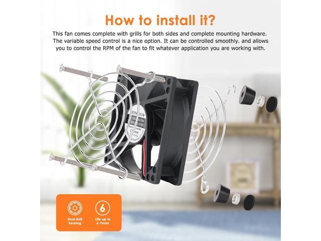 80mm Small Computer Fan with AC Plug, 110V 120V 220V 240V Fan with Speed Controller, Cooling for Gaming PC, Modem, Cabinet, Terrarium, Greenhouse