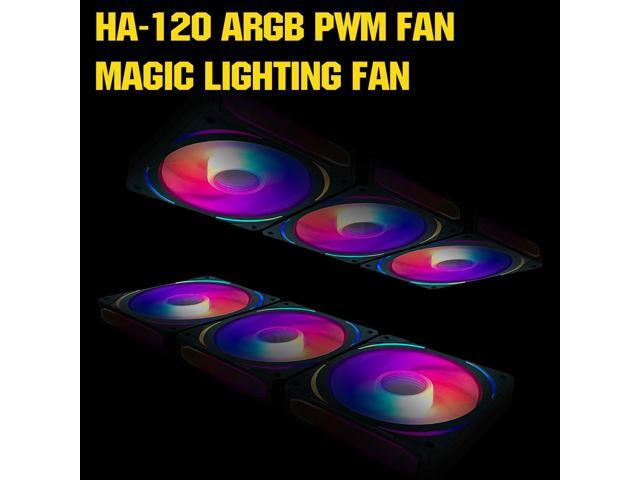 RGB Fans 120mm PWM Fans 3 Pack PC argb Fans, HA-120 pc pwm RGB Fans with 12v 4pin pwm and 5v 3pin argb Plug, Infinity Mirror ARGB Addressable...