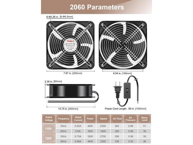 Wathai AC 2060 200mm Case Fan 110v 120V Dual Ball High Performance Industrial Case Cooling Fan 200mm x 200mm x 60mm