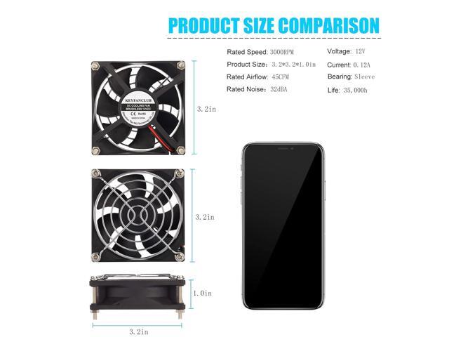 2-Pack 80mm x 25mm DC 12 Volt Fans 2-Pin Brushless Replacement Cooling Fan