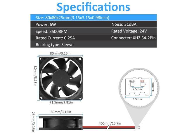 80mm 24V DC Cooling Fan CF8025 High Speed 24V 80mm 25mm 2Pin PC Exhaust Muffin Fan Low Noise 3500RPM 2-Pack