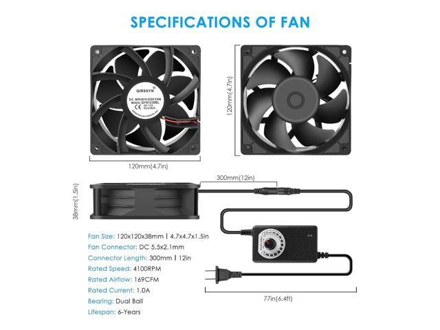 High cfm Computer Fan 120mm x 38mm 110V 220V AC Powered Variable Speed Fan Cooling Components for Receiver Xbox DVR Playstation Mining Rig Case...