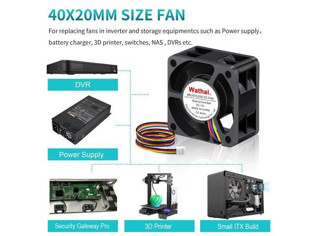 Wathai 40mm x 20mm PWM Computer Fan 12V Duall Ball for 1U Servers, Network Equipment, 4Pin 40x20mm, High Performance Cooling