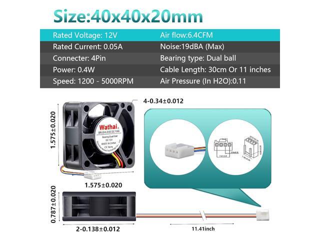 Wathai 40mm x 20mm PWM Computer Fan 12V Duall Ball for 1U Servers, Network Equipment, 4Pin 40x20mm, High Performance Cooling