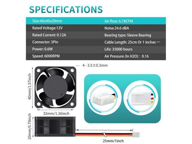 Wathai 40mm x 20mm 3pin Computer Case Fan 12V High Speed Replacement for DIY CPU Cooler, Routers, Switches, NAS,DVRs Cooling 2 Pack