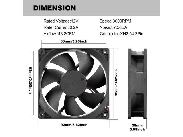 92mm 90mm 12V DC Moisture-Proof Fan High Airflow 12V 9025 2 Pin 2 Wire Small Square Exhaust Fan 3000RPM 2-Pack