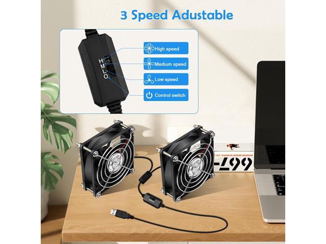 Mini 80mm USB Computer PC Case Cooling 5V Powered Fan (Quiet), Cabinet Cooler Fan with Speed Controller2 in1 Pack