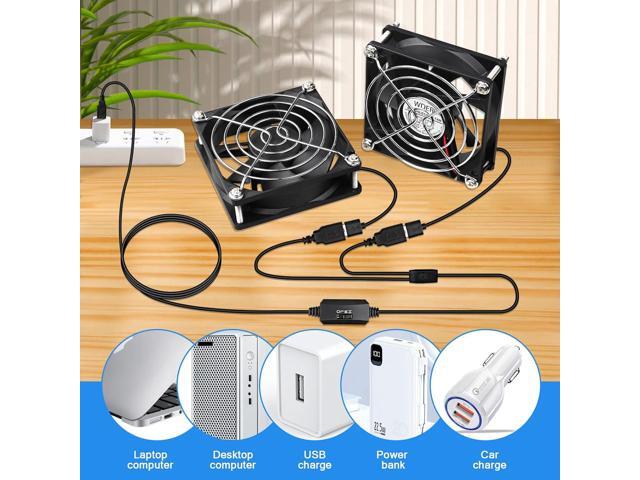 Mini 80mm USB Computer PC Case Cooling 5V Powered Fan (Quiet), Cabinet Cooler Fan with Speed Controller2 in1 Pack