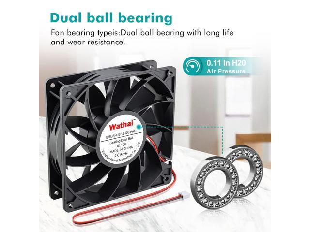 Wathai 140mm x 38mm 12V Dual Ball High Airflow 3000RPM DC Brushlss Cooling Computer Case Fan
