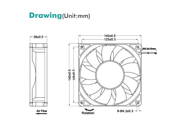 Wathai 140mm x 38mm 12V Dual Ball High Airflow 3000RPM DC Brushlss Cooling Computer Case Fan