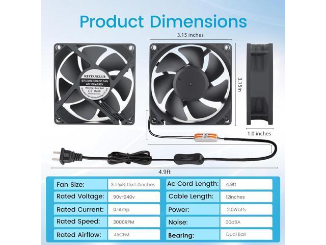 Muffin Fan 110v 120v 220v 3 inch Fan with AC Plug Electronic Cooling Fan 80mm x 25mm