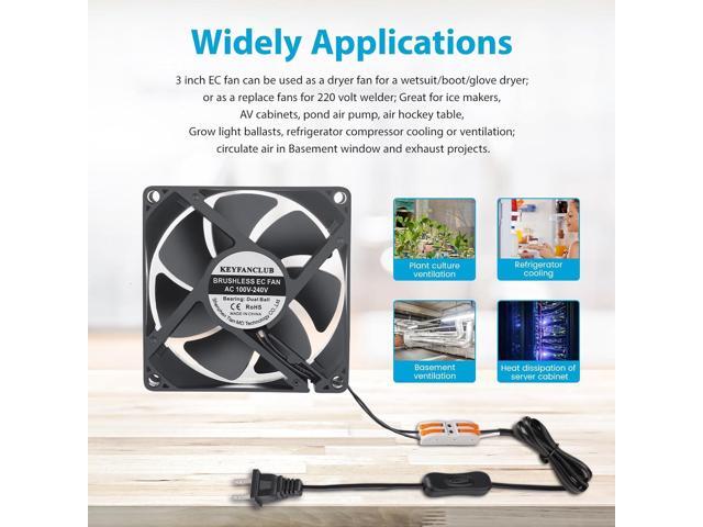 Muffin Fan 110v 120v 220v 3 inch Fan with AC Plug Electronic Cooling Fan 80mm x 25mm