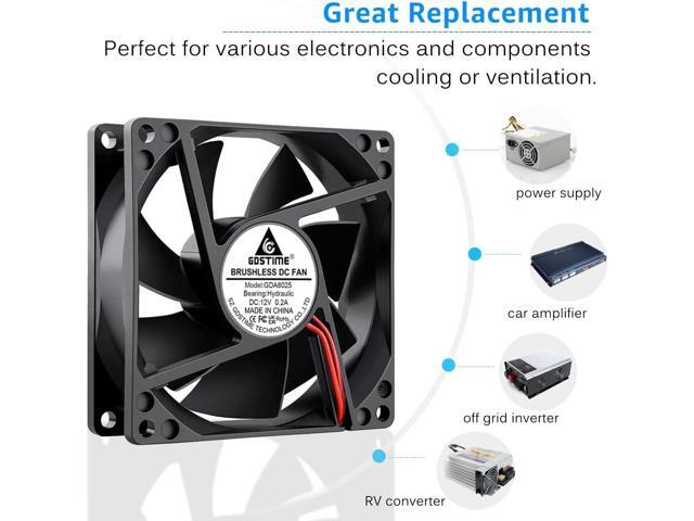 GDSTIME 2 Pack 80mm x 80mm x 25mm 12V DC Brushless Cooling Fan