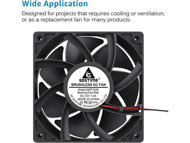 GDSTIME Dual Ball Bearing Big Air Flow High Speed Preesure 4500rpm 12038 12cm 120mm X 38mm 5 Inch 12v Dc Cooling Fan