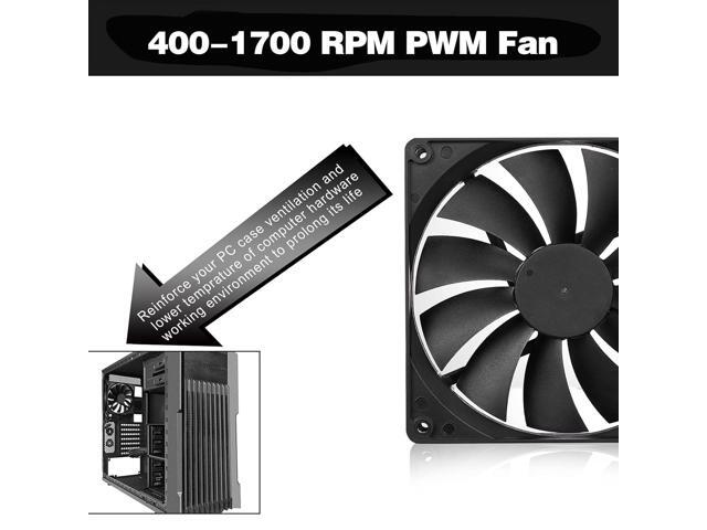 140mm Case Fan High Performance Standard Square PC Case Fan 4pin Connector 12V DC Computer CPU Case PWM Cooling Fan 1700RPM 3-Pack Black