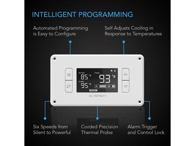 AC Infinity AIRPLATE T8 White, Quiet Cooling Dual-Fan System 6' with Thermostat Control, for Home Theater AV Cabinets