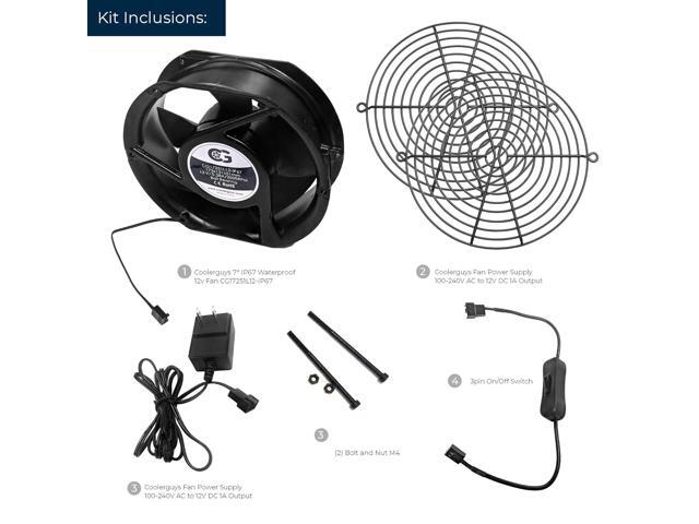 Coolerguys 7' (172mm x 152mm x 51mm) 12v Waterproof Fan with Power Supply