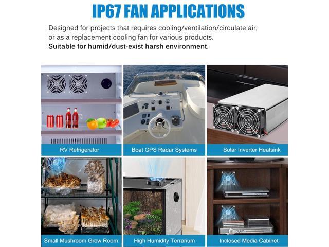 GDSTIME 80mm x 25mm 12V DC Waterproof IP67 Fan Dual Ball Bearing Small Brushless Cooling Fans 2-Pin for RV Fridge Micro Greenhouse AV Cabinets...
