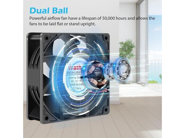 Wathai 120mm x 38mm 12V Waterproof Exhaust Fan Dual Ball High Preformance for Greenhouse, Van, Humid Environments, Outdoor Enclosures or DIY...