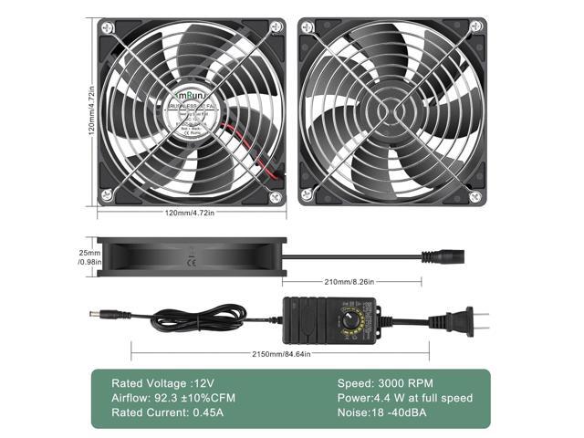 120mm x 25mm PC Computer Case Fan with AC Plug Variable Speed DIY for Biltong Box, Window Exhaust or Intake and Receiver DVR Playstation Xbox...