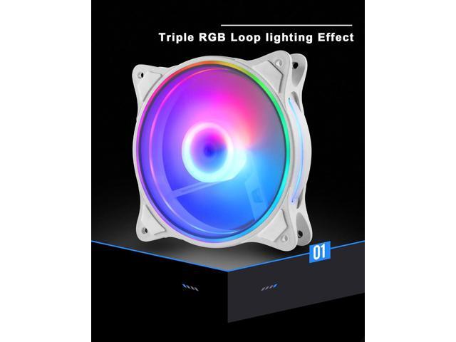 PANO-MOUNTS 120mm White 5V 3PIN Addressable RGB 4Pin PWM PC Case Cooler Fan Triple Light Loop Motherboard Aura SYNC 800-1800RPM Suitable for...