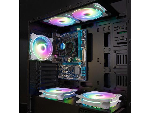 PANO-MOUNTS 120mm White 5V 3PIN Addressable RGB 4Pin PWM PC Case Cooler Fan Triple Light Loop Motherboard Aura SYNC 800-1800RPM Suitable for...
