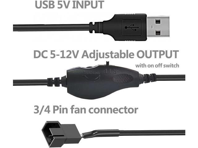 Delinx 12V Fan Speed Controller, Fan Power Adapter,USB 5V Step UP Boost to DC 12V Adapter, 5-12V Adjustable, with 3/4 Pin Fan Connector Cable,...