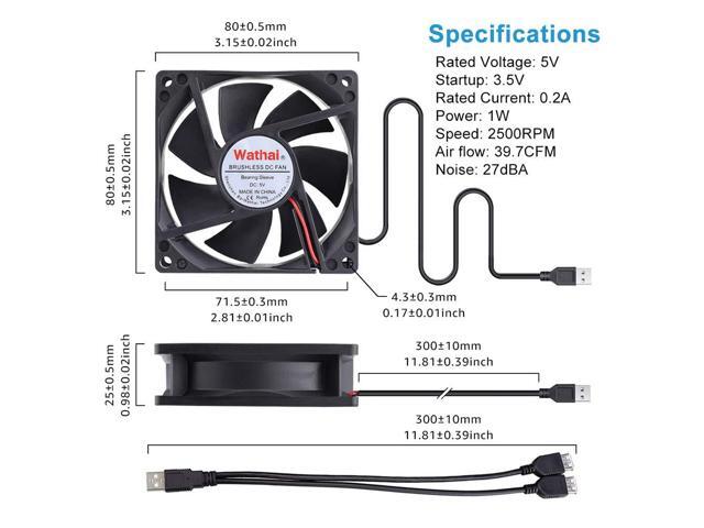 Wathai 80mm x 80mm x 25mm USB Fan 5V for Computer Laptop Router DVR Xbox Cooling 2 Packs