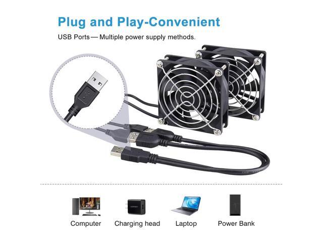 Wathai 80mm x 80mm x 25mm USB Fan 5V for Computer Laptop Router DVR Xbox Cooling 2 Packs