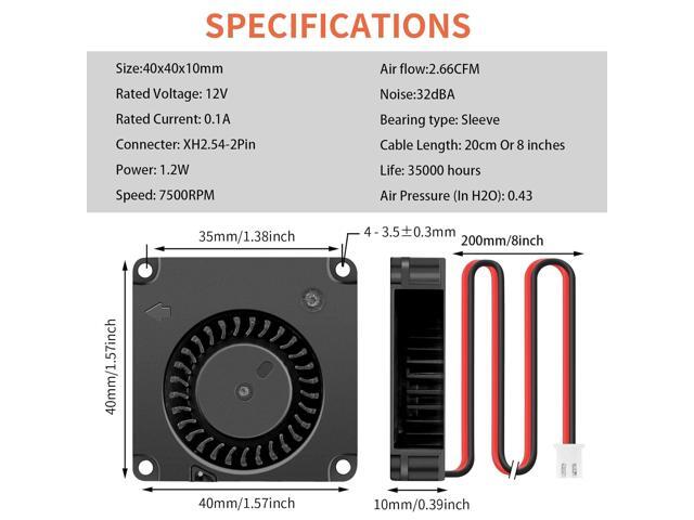 Wathai 4010 Blower Fan 12v Centrifugal Fan 40mm Computer Case Tiny Fan Micro Turbine 40x40x10 for DIY 3D Printer Cooling 2 Pack