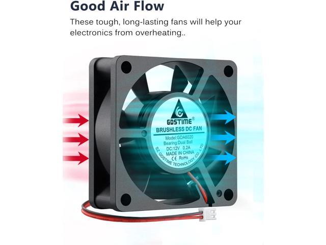 GDSTIME Dual Ball Bearing 60mm x 60mm x 20mm 12v Brushless DC Cooling Fan
