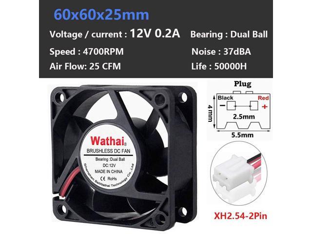 Wathai 60mm x 25mm 12V Waterproof Small Fan Dual Ball High Speed DIY Cooling for RV Refrigerator, Computer Case, Generator, Plant Tank or Terrarium...