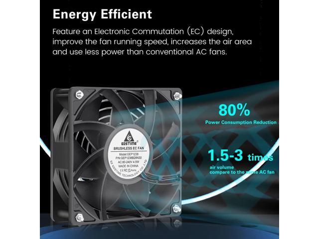 GDSTIME EC Cooling Fan, 120mm Fan, 120mm 38mm AC 110V 115V 120V 220V 240V, Dual Ball Bearing