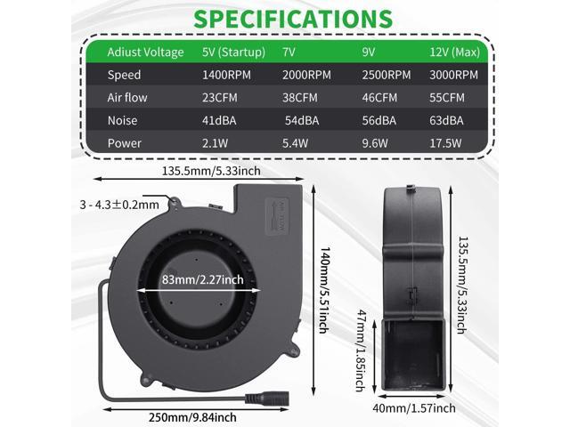 140mm x 40mm Dual Ball Big Airflow Centrifugal Blower Fan 12 Volt with AC 110v 220v Variable Speed Controller for DIY Inflatable or Cooling...