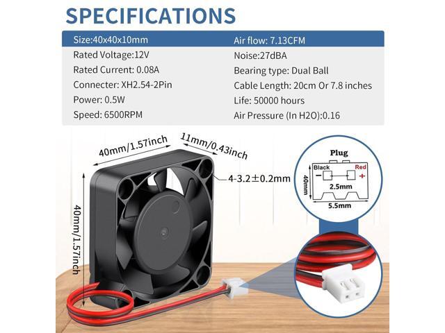 Wathai 40mm x 10mm DC 12 Volt Brushless Cooling Fan 12V Dual Ball Replacement Fans for DIY 3D Printer, Amplifier, Computer, Devices, Battery...