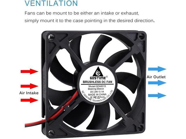 GDSTIME 80mm Fan, 80mm x 80mm x 15mm 24V DC Brushless Cooling Fan Sleeve Bearing