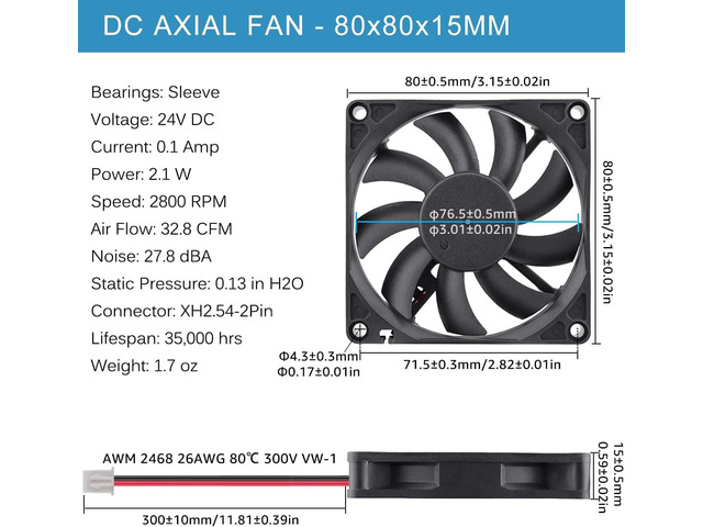 GDSTIME 80mm Fan, 80mm x 80mm x 15mm 24V DC Brushless Cooling Fan Sleeve Bearing