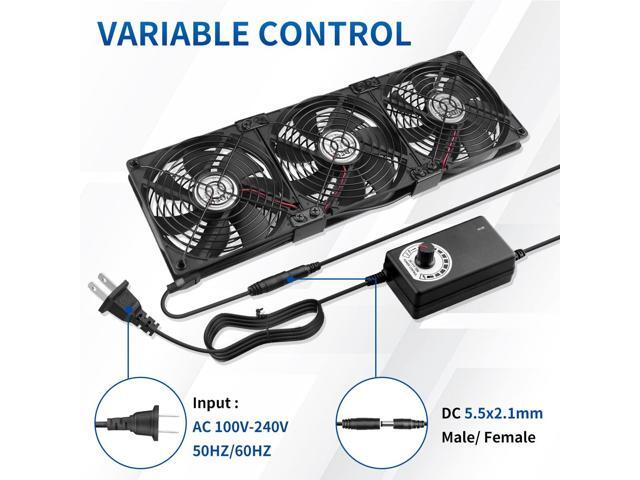 Big Airflow 3 x 120mm Computer Case Fan AC 110v - 240v with Speed Controller for CPU Gaming Cabinet Small Box Refrigerator Window CoolingRegistered...