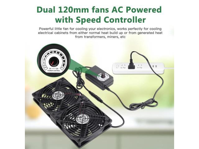 2 x 120mm 240mm Computer Fan with AC Plug, 110V - 240V AC Powered Fan with Variable Speed Controller for Receiver Cabinet Chassis Machine Server...