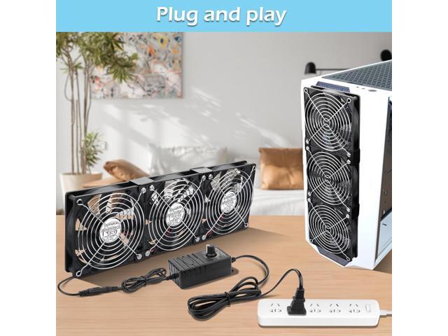 120mm x 3 Computer Fan with AC Plug Variable Speed 110V - 240V Small Box Fans for DIY Bedroom Window Exhaust or Intake and Laptop Cooling Pad