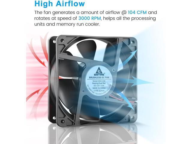 GDSTIME 12V 1238 Cooling Fan, 120mm x 38mm 3000RPM Dual Ball Bearings DC Brushless Fan