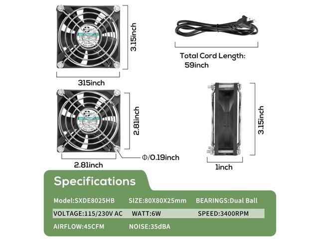 EC 80mm 8025 Cooling Fan 80mm x 80mm x 25mm AC 110V 115V 120V 220V 240V High Speed Dual Ball Bearing