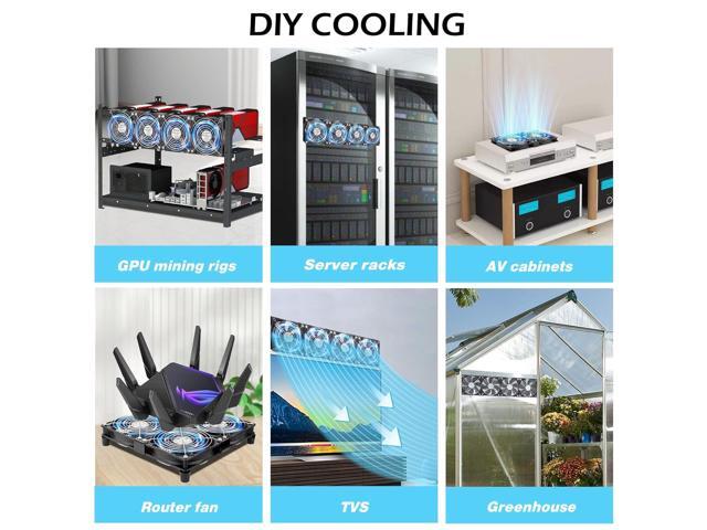120mm x 4 Computer Fan with AC Plug Variable Speed 110V - 240V DIY Small Window Fan and for Mining Rig, AV Cabinets, Home Theater, Refrigerator,...
