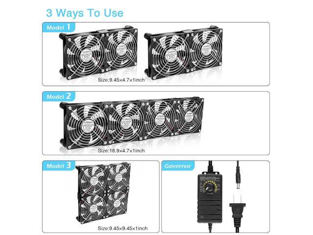 120mm x 4 Computer Fan with AC Plug Variable Speed 110V - 240V DIY Small Window Fan and for Mining Rig, AV Cabinets, Home Theater, Refrigerator,...
