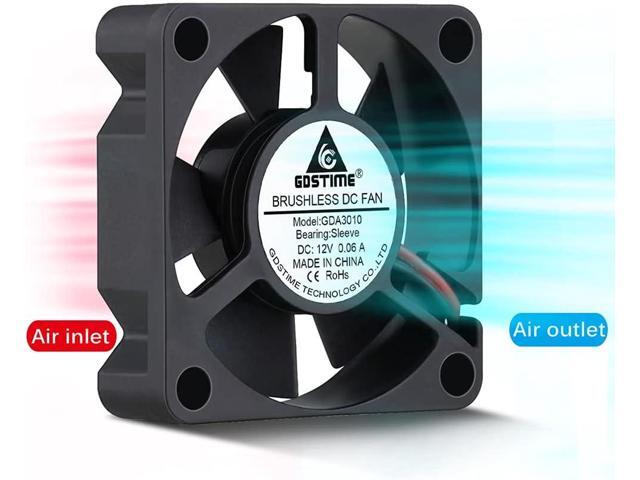 GDSTIME 30mm x 30mm x 10mm 1 inch Small 12V DC Brushless Cooling Fan 2-Pack
