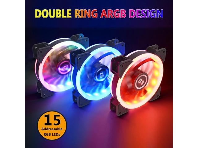 DS 120MM Wire Rainbow RGB Case Fans with Controller for PC Cases, Computer Case ATX Full Tower, Middle Tower (LED Fans 3PACK Kit, 2PACK LED Strip,...