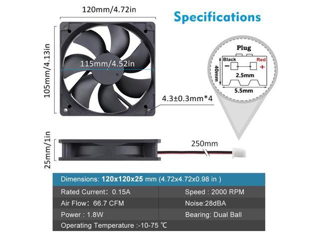 Wathai 120mm x 25mm 12V Waterproof Fan Dual Ball High Preformance for Outdoor Electronic Equipment Cabinet or DIY Cooling Ventilation Exhaust...
