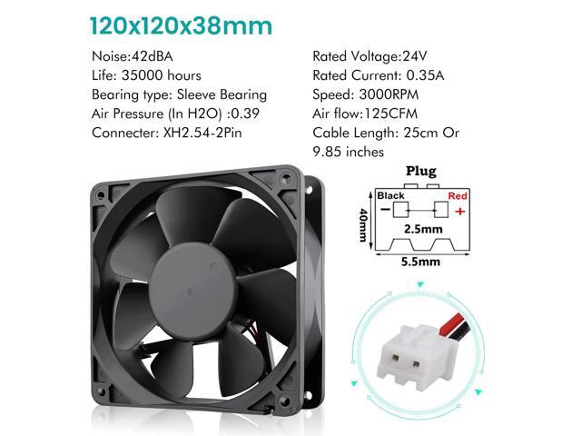 Wathai 120x120x38mm 120mm 24V 2Pin Brushless DC Industrial Cooling Case Fan